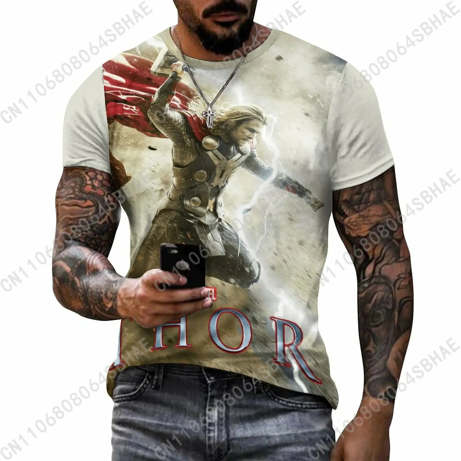 

Marvel The God Thunder Custom Pattern Men's Cotton T-Shirt Short Sleeve Tee Men Tops Personalized Tshirt Summer Cosplay