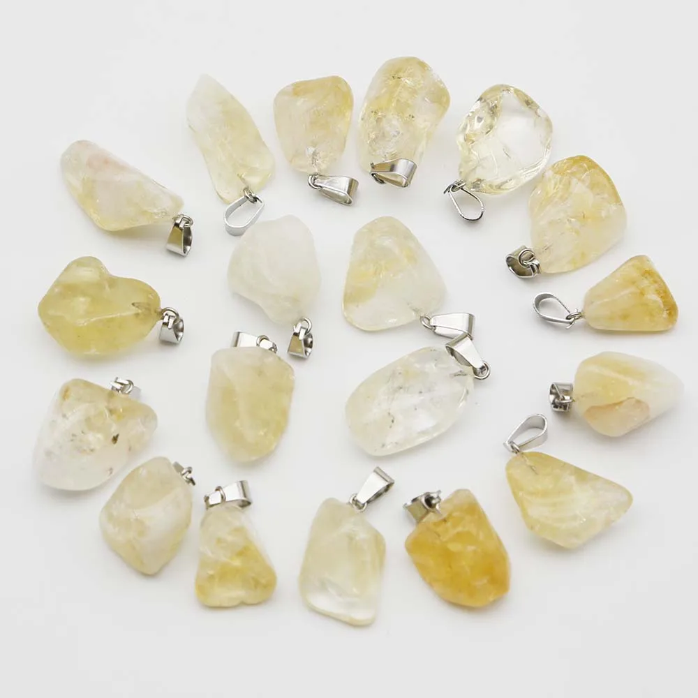 Natural Stone Raw Ore Irregularly Polished Topaz Pendant Necklace Reiki Charm Jewelry Accessories Wholesale Festival Gifts 24Pcs