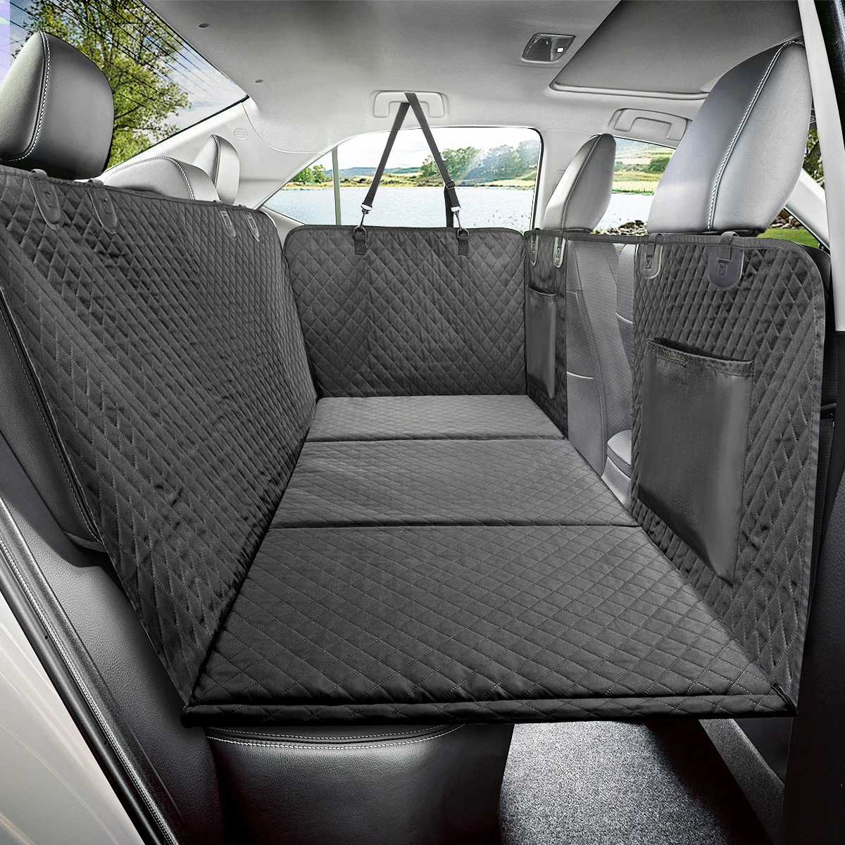 

Dog Car Backseat Cover Extender with Detachable Solid Hard Bottom Car Waterproof Cushion Pet Back Seat Pad Cat Large Dogs SUVs