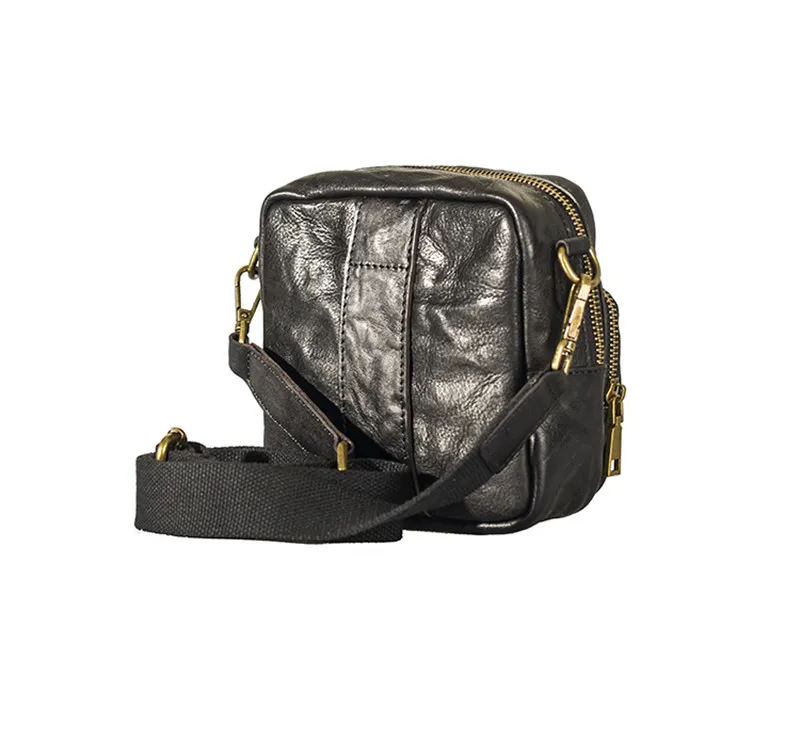 Simple casual natural genuine leather men's small shoulder bag teens weekend daily real cowhide black light phone messenger bags