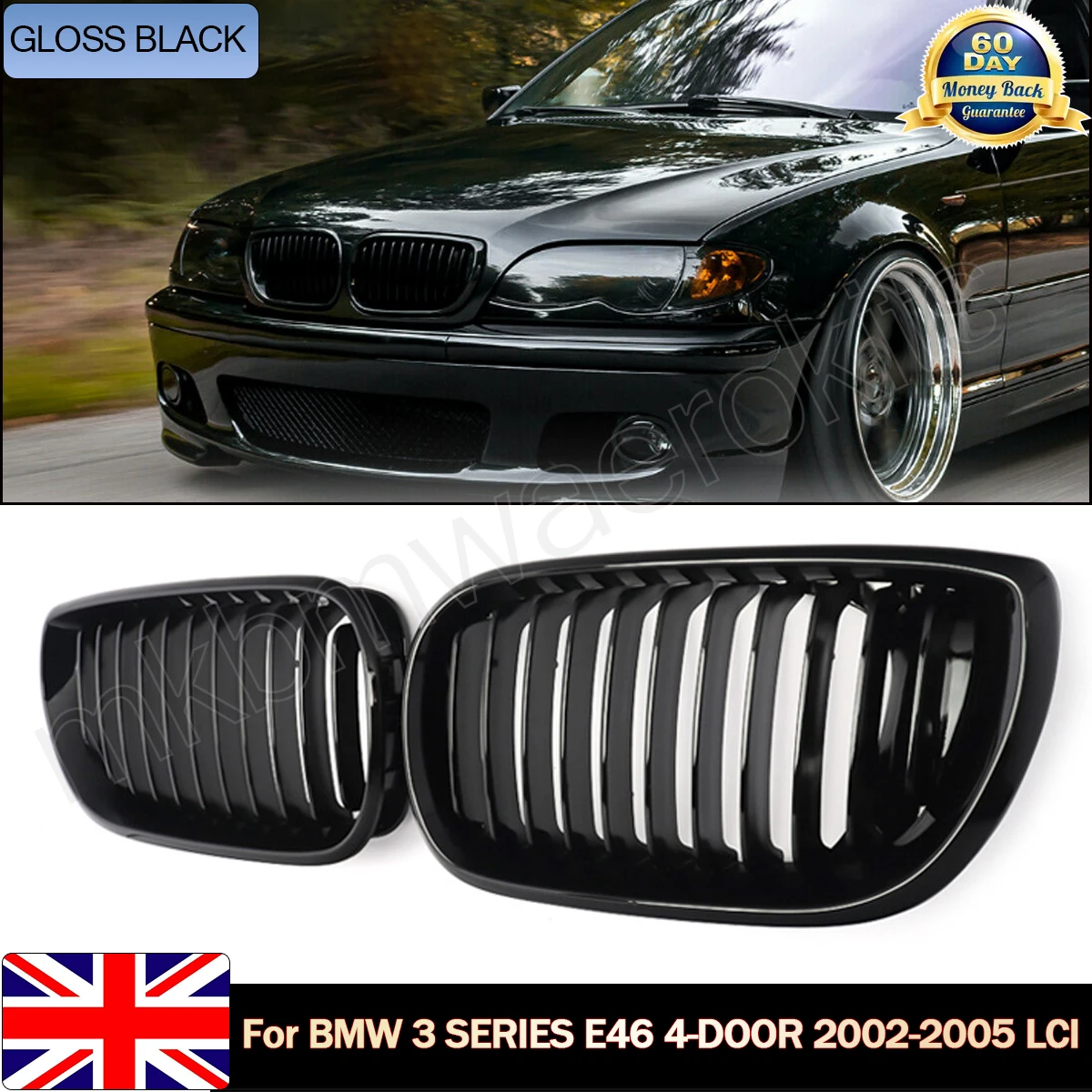 

SAIQINGSP for BMW E46 4 DOOR Sedan 320i 325i 325Xi 330i 330Xi LCI Facelift 2002-2005 Gloss Black Car Accessories Tools