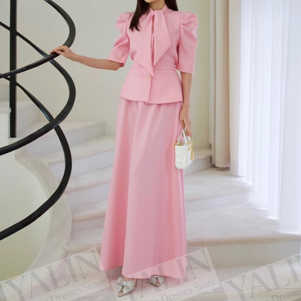 Women's A-line Evening Dresses Ankle-length High-neck Half Sleeve Prom Dresses Fashion Button Simple Draped Customized Gowns