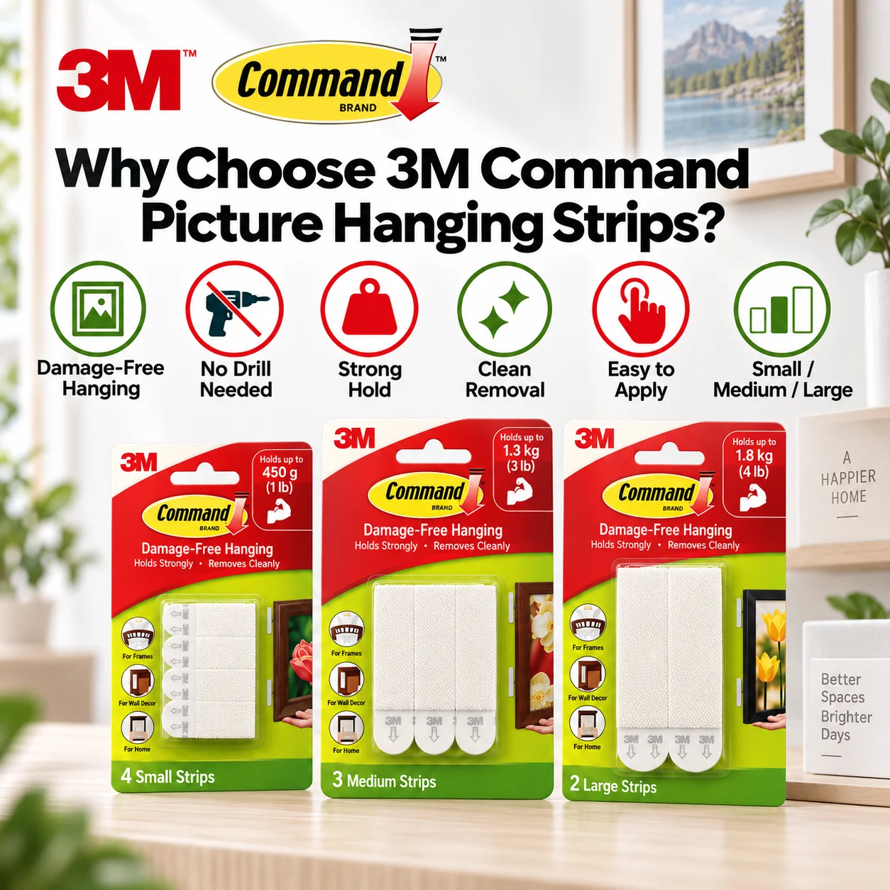 شرائط تعليق الصور من 3M Comman - مراجعة Picture Hanging Strip وسعره