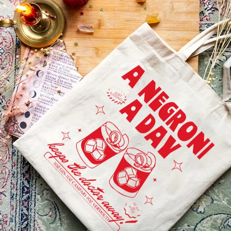 1pc Vintage Negroni Tote Bag Shopping Bag Carrier Bag Vintage Casual Canvas Shoulder Bag Perfect For Outdoors Travel Gift