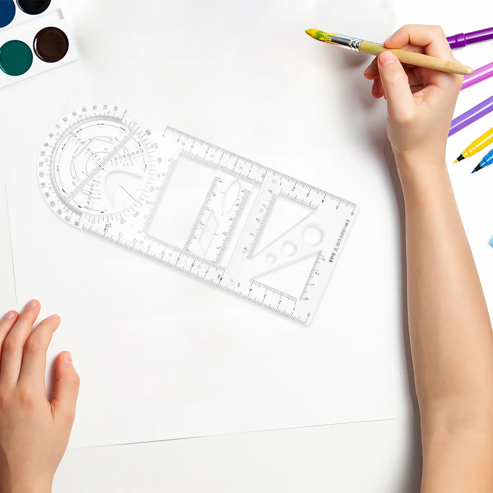 

Plastic Geometric Drawing Ruler Set High Precision Measurement Tool with Various Shapes for Student Mathematics Learning