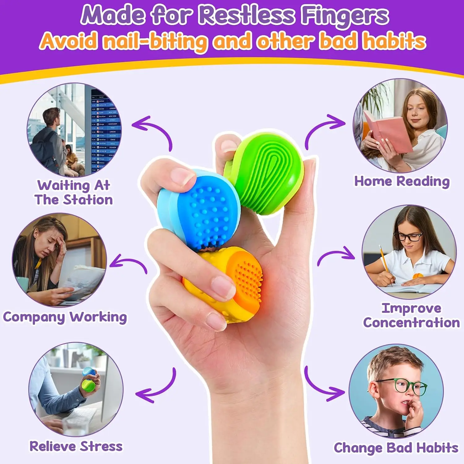 Fidget Toys – pierre sensorielle pour enfants, lot de 3, balle anti-Stress texturée Double face, tdah, pour adultes, essentiels relaxants au bureau