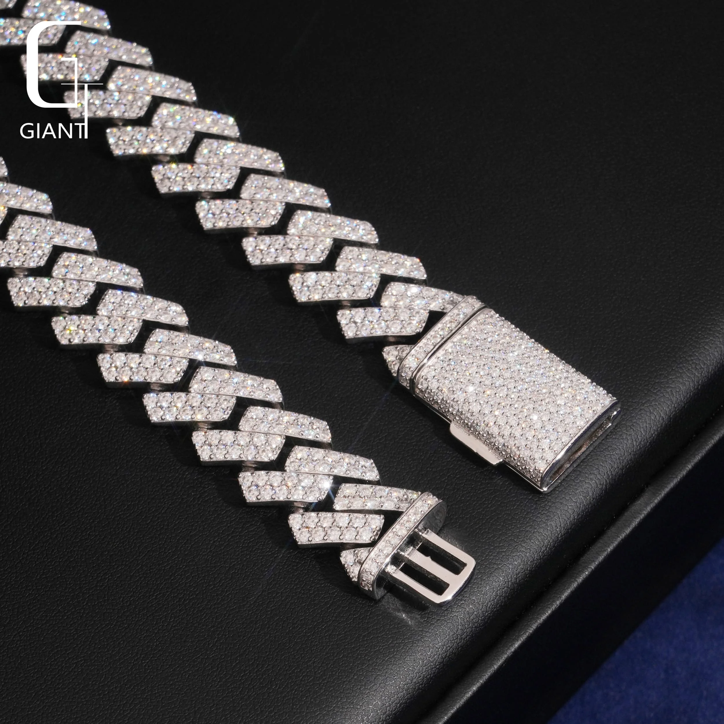 Silver 925 Cuban Link Chain 16MM 2 Rows Cuban Chain Moissanite Chain GRA Certified Fashion Jewelry Necklace for Men Hip Hop...