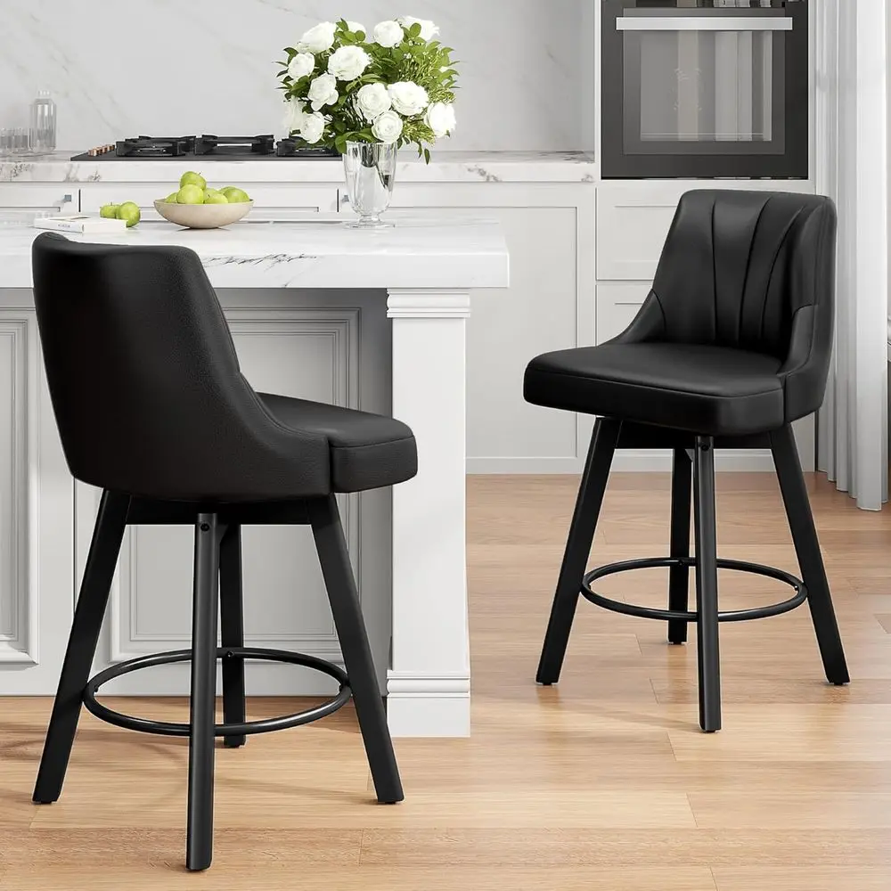 

24-inch Swivel Upholstered Bar Stools Set of 2 with Back and Solid Wood Legs for Kitchen Island Dining