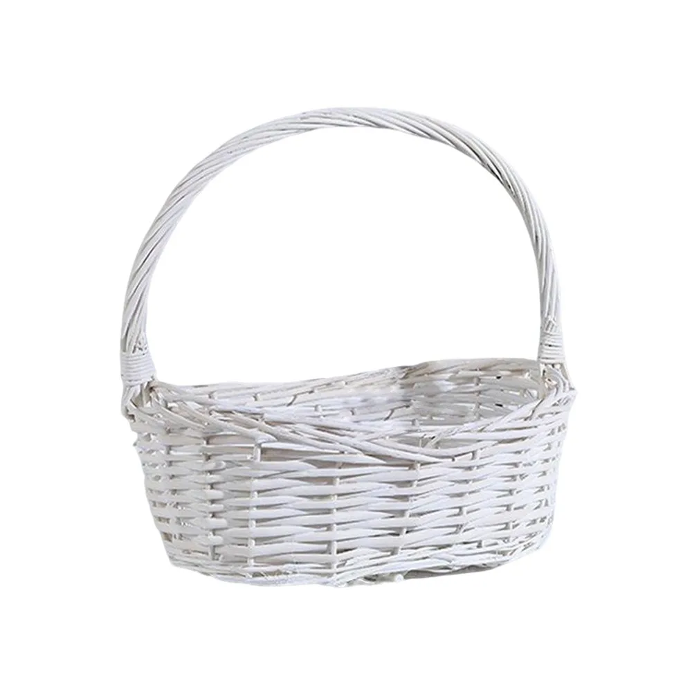 Retro Brown White Handhold Weaving Basket With Handle Weaving Braided Basket Oval Basket with Handle Home Storage
