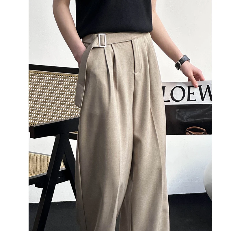 2023 Women Spring High Waist Wide Leg Long Pants Belt Design Fashion Clothes Pants Female Long Trousers