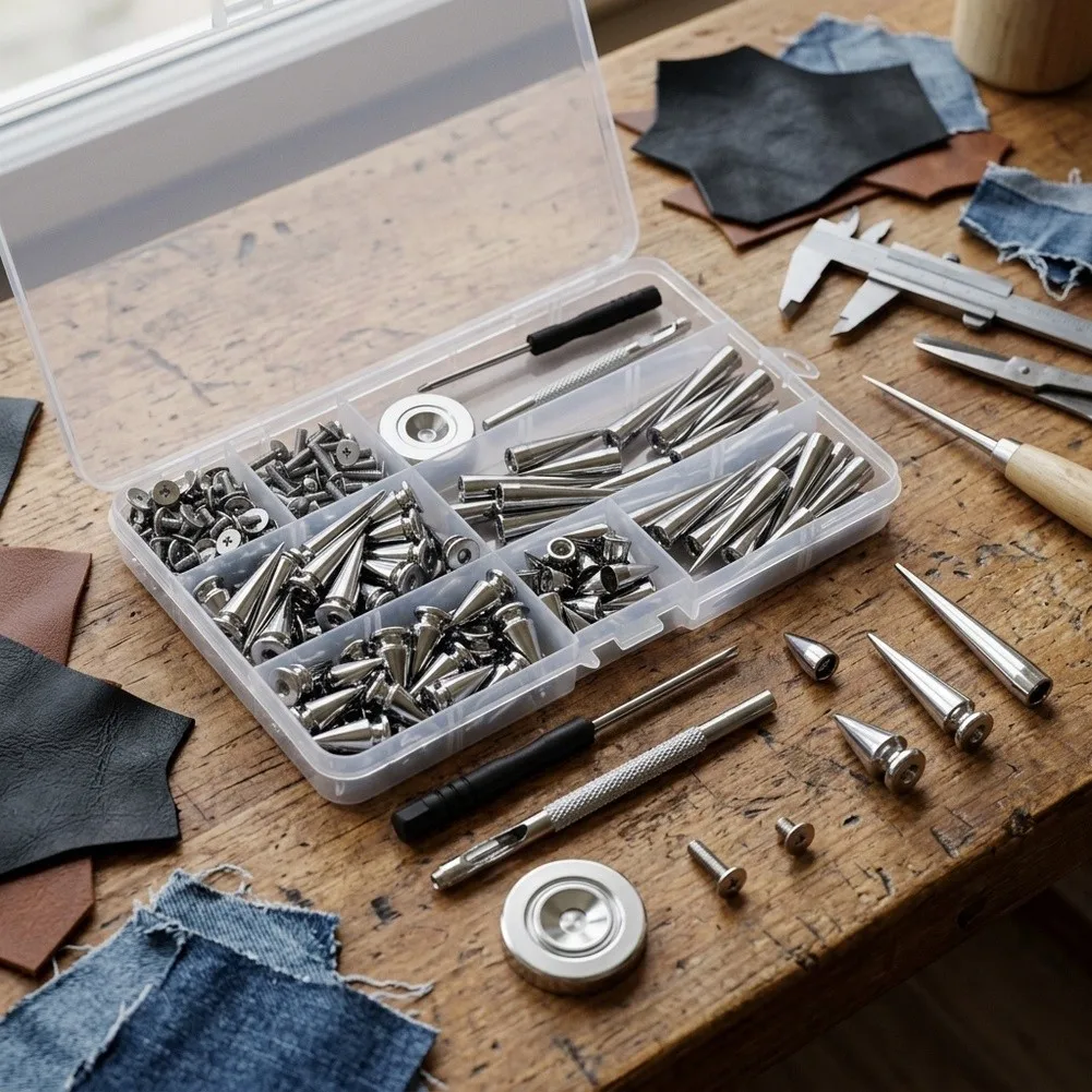 DIY For Leather Craft Rivet Kit 359 pcs Zinc Alloy For Studs with Punch Screwdriver and Base for Fabric Projects