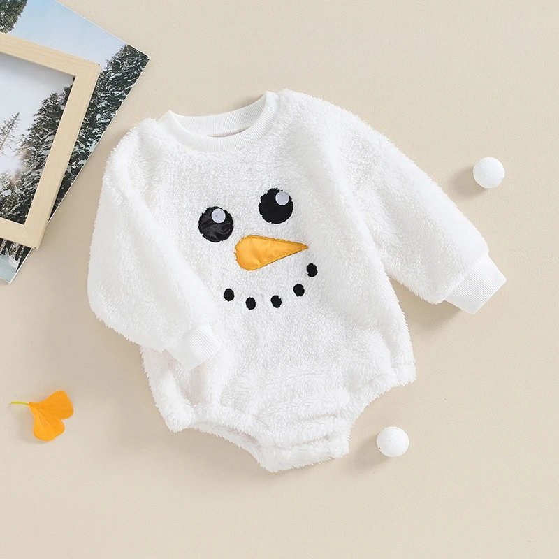 Baby Girl Boy Christmas Snowman Outfit  3 6 9 12 18 Month Fleece Long Sleeve  Romper Bodysuit Fall Winter Clothes