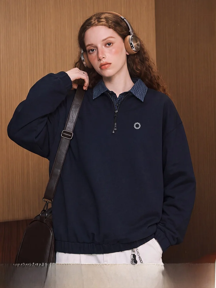 Matcha Story Plaid Collar Apparels Casual Style Fake Two-Piece Hoodies Unisex Autumn Winter New Arrival Polyester Fiber Long ...