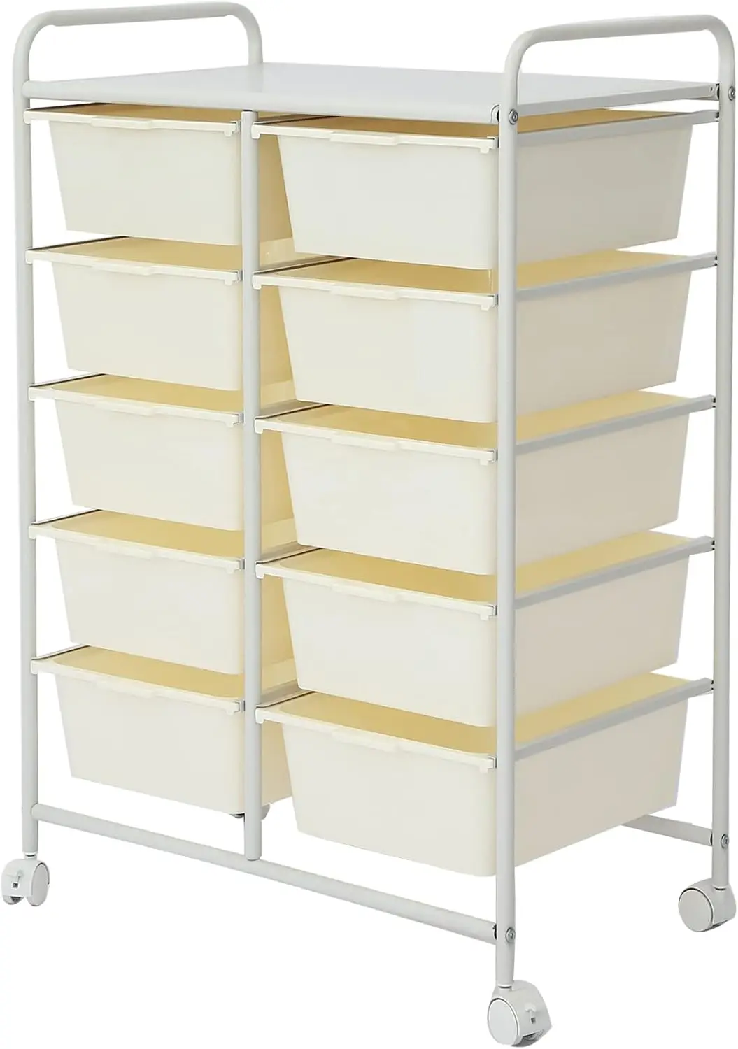 

10-Drawer Rolling Cart with Metal Frame, Multipurpose Organizer for Home Office School, White