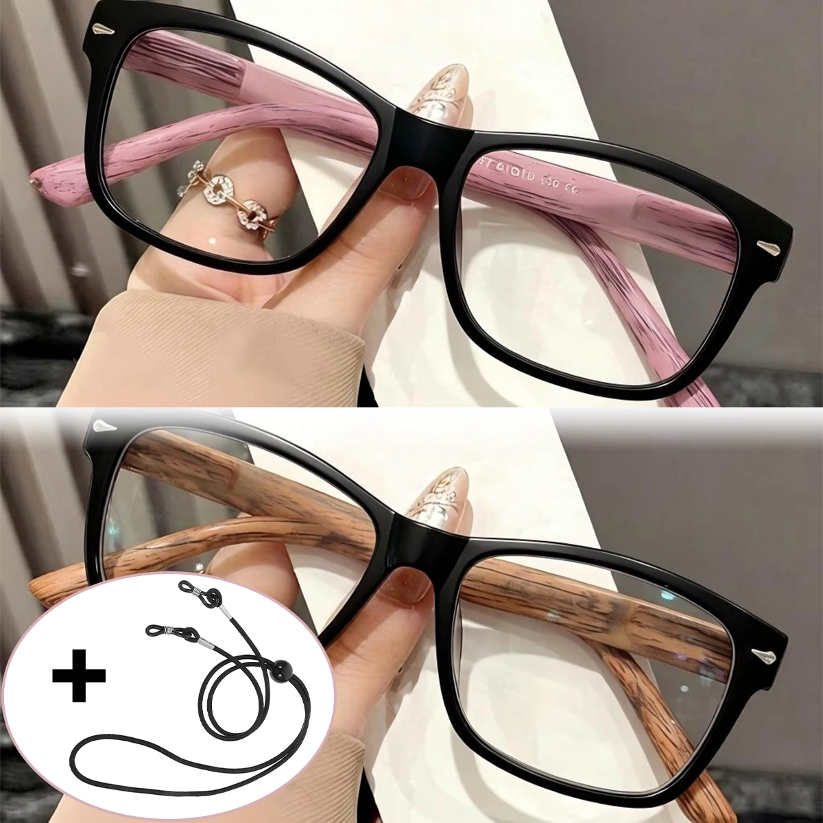 Imitation Wood Design Auto Focus Reading Glasses for Men Rectangle Plastic Frame Male Smart Presbyopic Eyeglasses L73