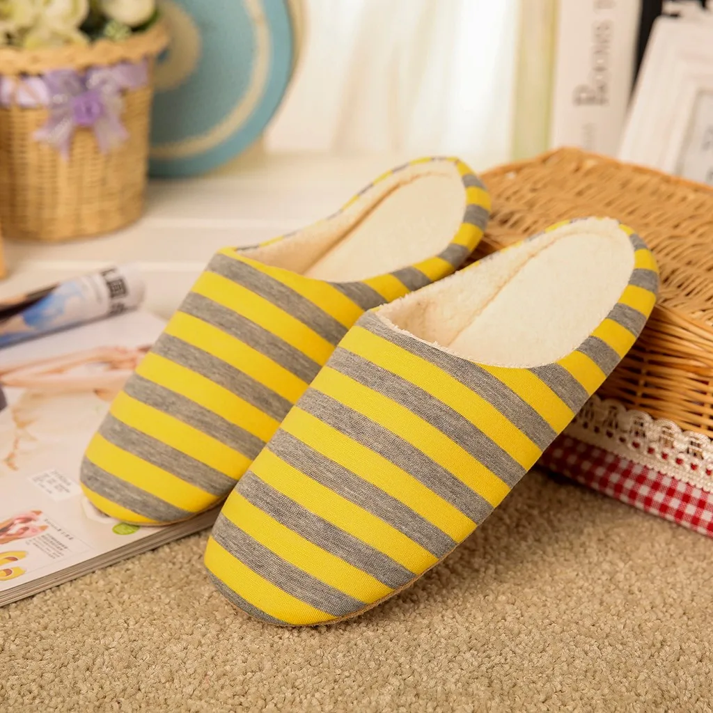 Women House Shoes 2024 Soft Striped Indoor Mute Cotton Slippers Non-Slip Slippers Warm Plush Unisex Comfort Home Floor Slipper