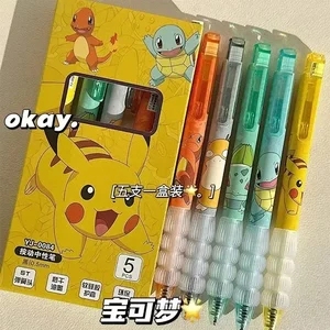 5pcs Pokemon Pen Set Pikachu Squirtle Charmander, Press Gel Pen Cute Anime School Office Supplies Stationery Gift for Kids