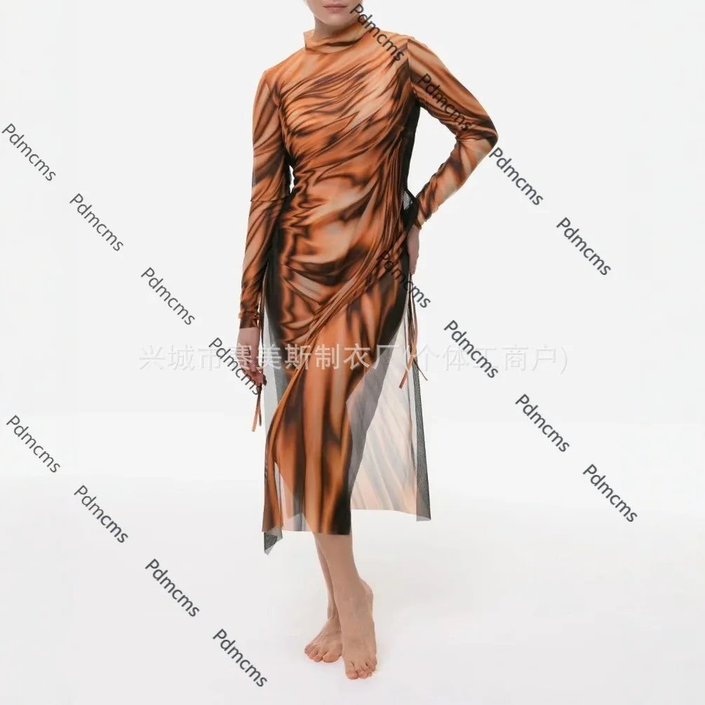 

2025 new Купальник leopard print one-piece swimsuit two-piece sunscreen long-sleeved mesh skirt Russian swimsuit