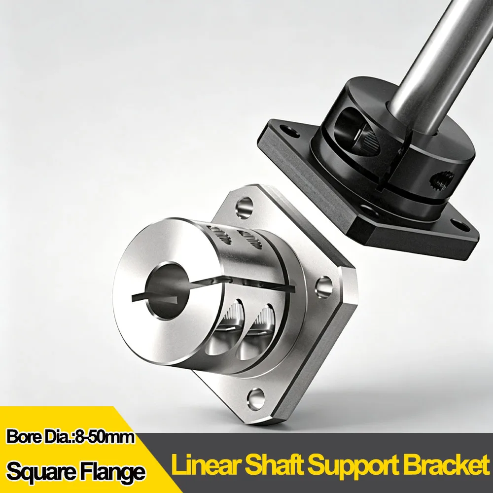 Square Flange Open Extended Clamping Guide Shaft Support Linear Shaft Fixing Bearing Base for Mechanical Automation Equipment