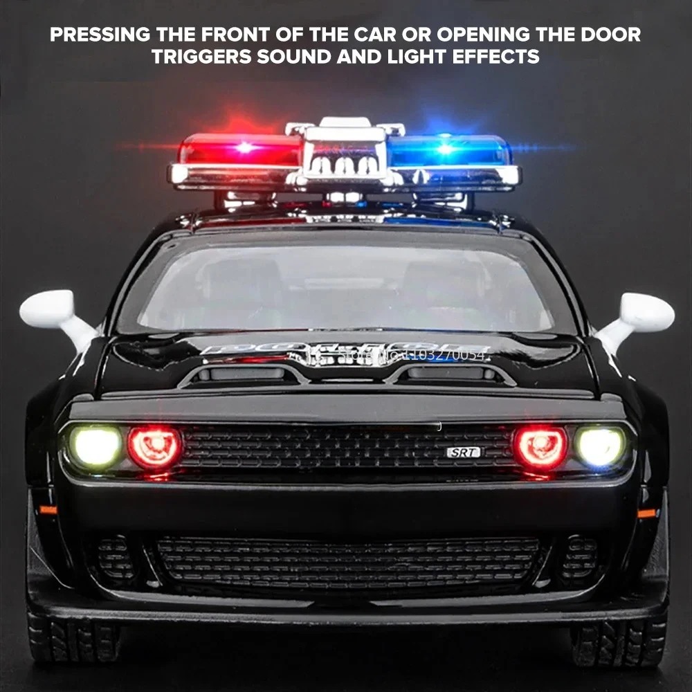 1/32 Hellcat Police Car Model Toys Alloy Diecasts Simulation Pull Back Door Opened With Sound Light Vehicles Kids Birthday Gifts