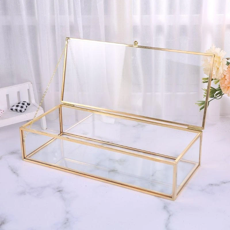 R1WA Large Clear Rectangle Box Rings Bracelet Golden Durable