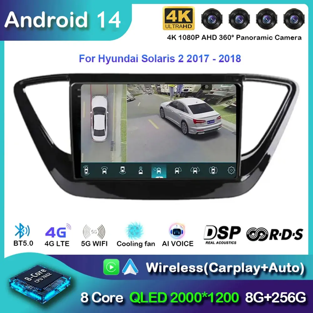 

Android 14 для Hyundai Solaris 2 2017-2020, автомобильное радио Carplay, мультимедийный видеоплеер, GPS-навигация, автомобильное авторадио, 2din, стерео