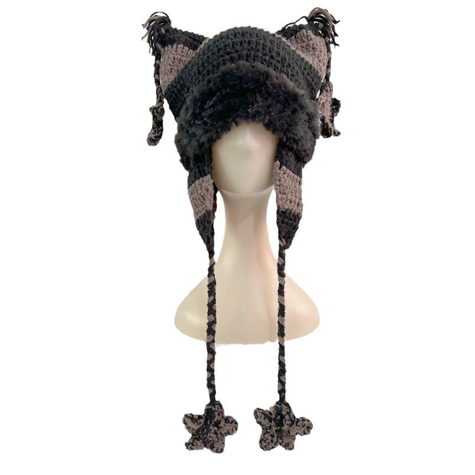 Brimless Urinal Cap Maintain Shape And Softness With Cat-eared Crochet Beanie Lovely Stars And Cats Ears Steamed