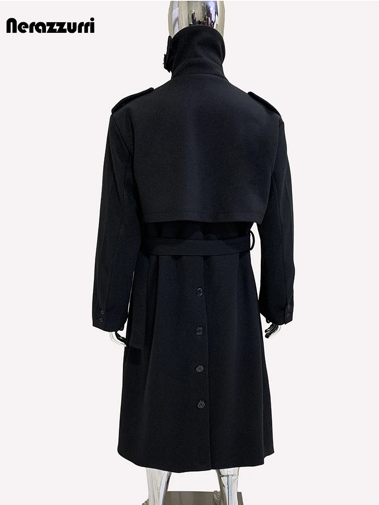 Nerazzurri Autumn Winter Long Oversized Black Warm Woolen Coat Men Belt  Chic Luxury Designer Clothes Wool Blends Overcoat 2024 - AliExpress  200000343