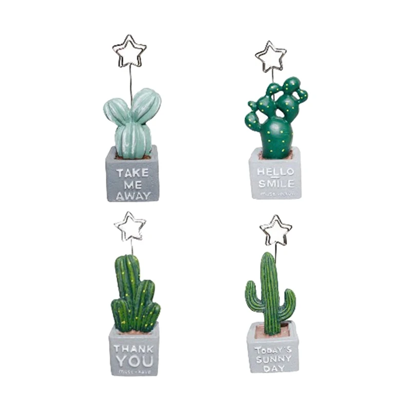 Cactus Plants Resin Message Photo Card Paper Clip Memo Note Holder Home Office Desk Decorations