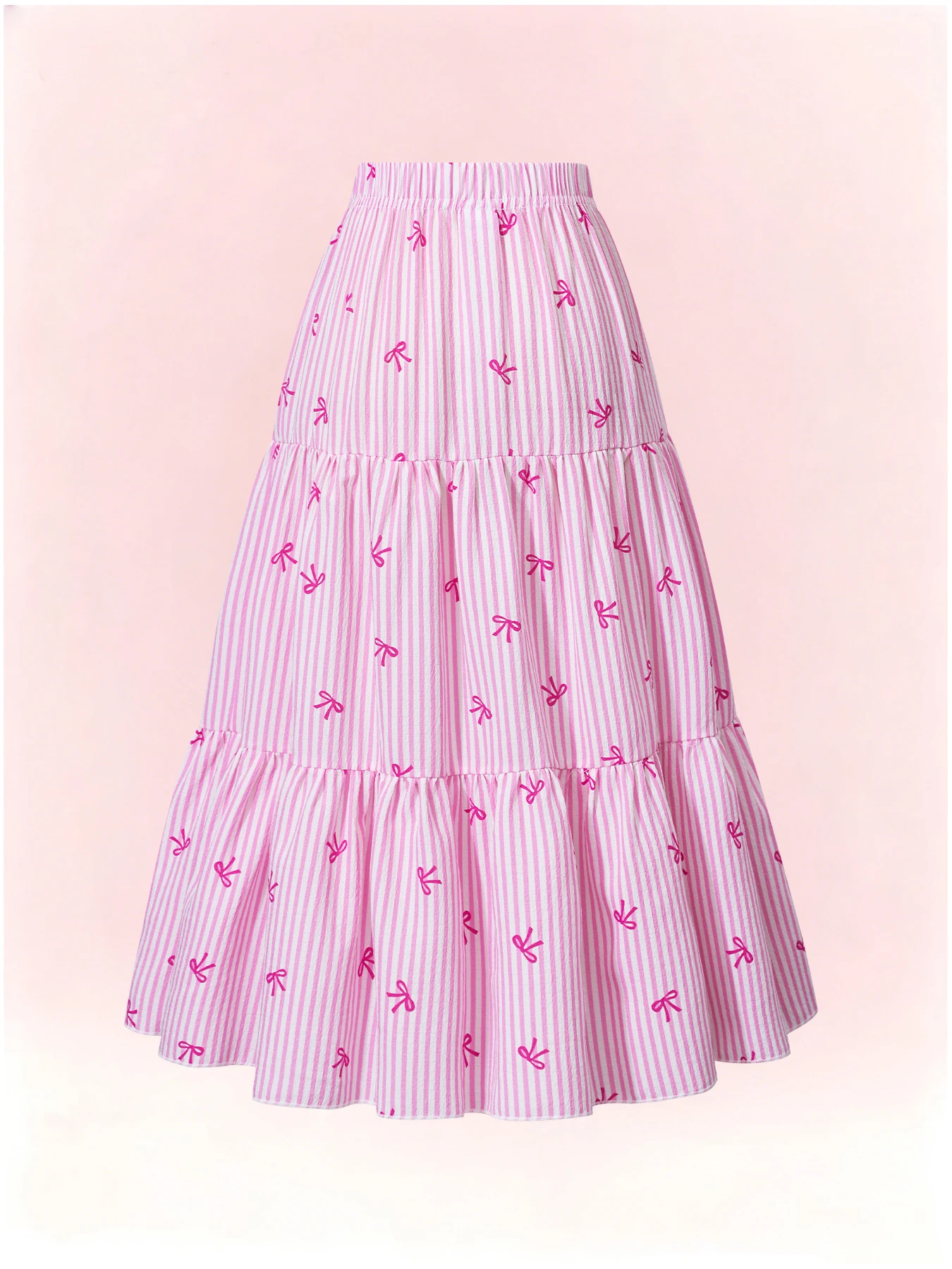 Girls' Skirt Bow Printed Striped Design with Large Hem for Ages 8-12