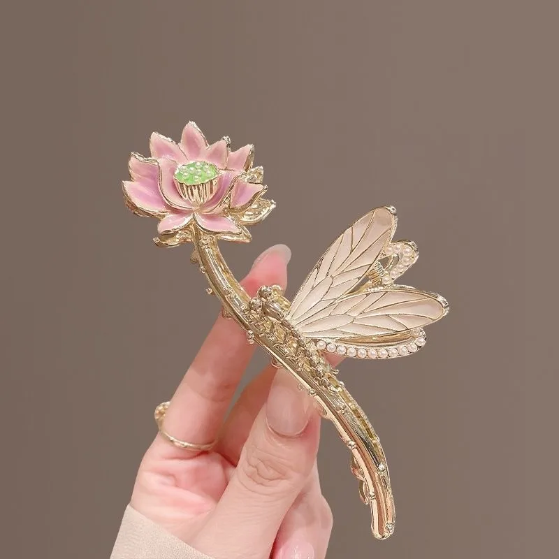 Pinza para el pelo con forma de flor para mujer, pinza de sujeción de aleación Y2K, pinza de tiburón para niña dulce, tocado, joyería, accesorios para el cabello, 2024