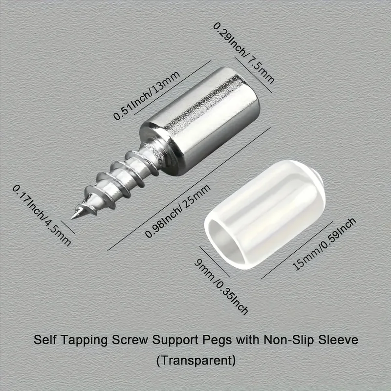 100PCS(50 Sets) Of Self-Tapping Screws With Anti-Slip Sleeves, Comprising 50PCS Of Screws And 50PCS Of Anti-Slip Sleeves, Shelf Bracket Screws, Suitable For Furniture Shelves And Kitchen Cabinet Shelves, Drill-Free Installation, High Load-Bearing Capacity
