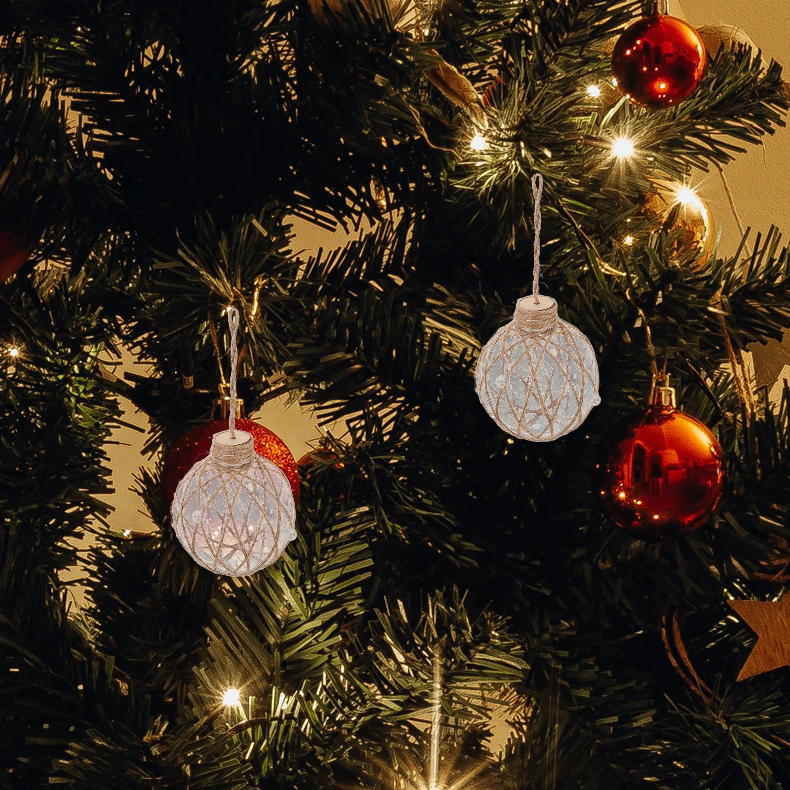 

2Pcs Christmas Decoration Balls Clear Plastic Shatterproof Fillable Round Ornaments Jute Rope Rustic Xmas Tree Pendants DIY