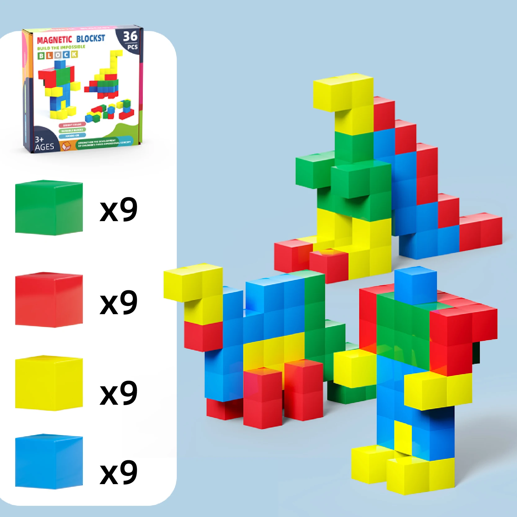 大きな1.41インチの磁気ブロック、幼児の男の子と女の子向け、3.6cmの磁気キューブ、教育玩具