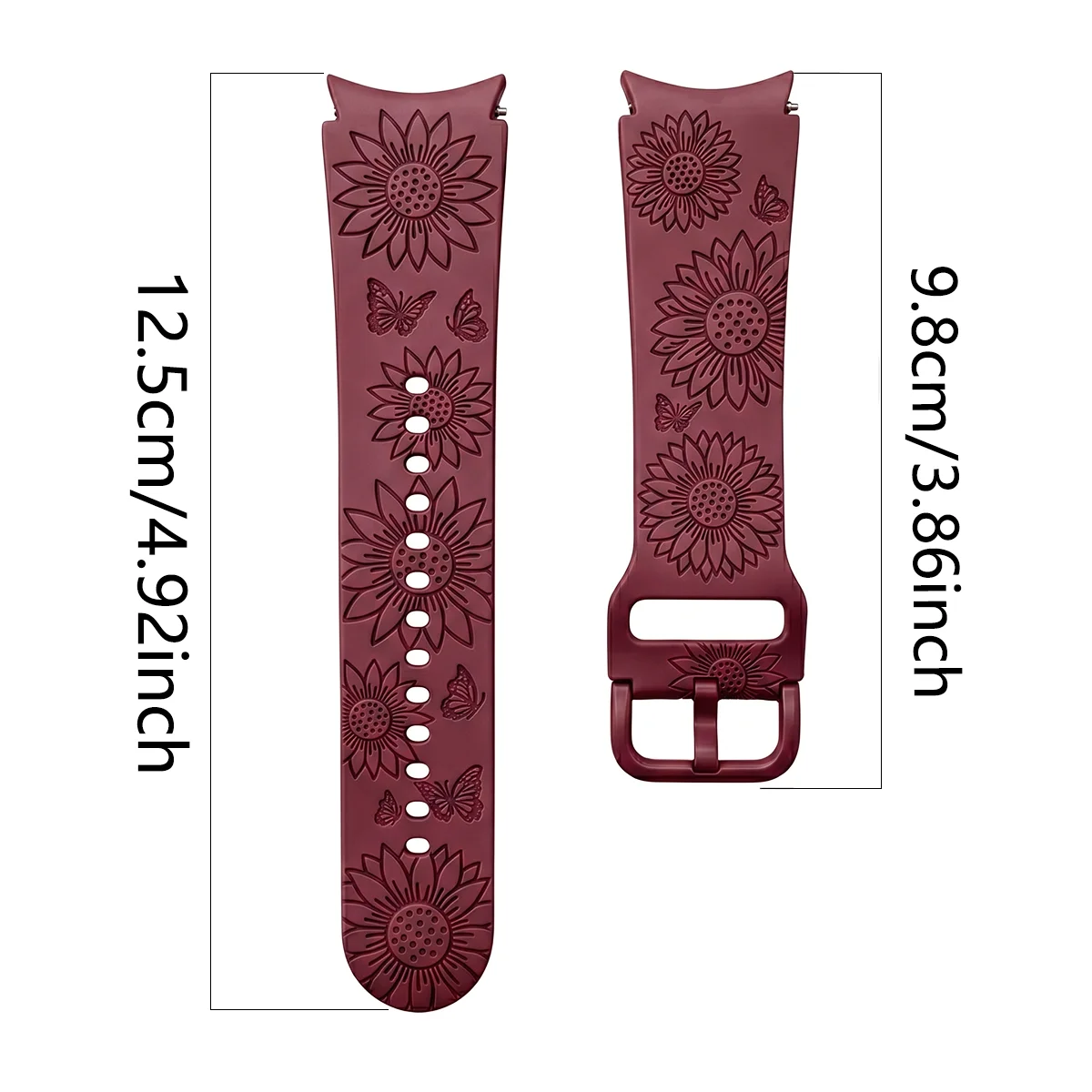 For Samsung Galaxy Watch 4/5/6/7/FE/5pro sunflower Engraved Print Silicone Watch Band Unisex Sports Replacement Wristband