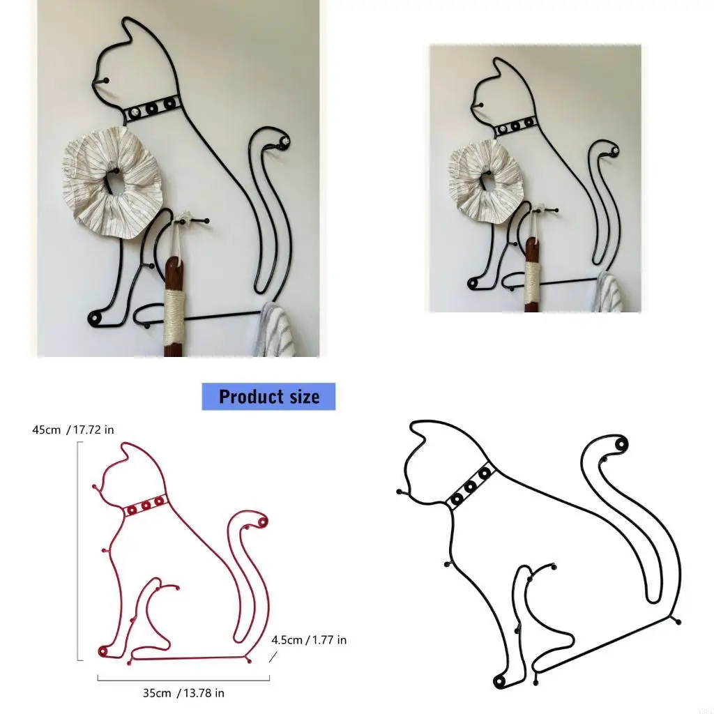 

Minimalist Retro Cats Wall Hook Iron Durable For Hanging Items Various Locations X3UC