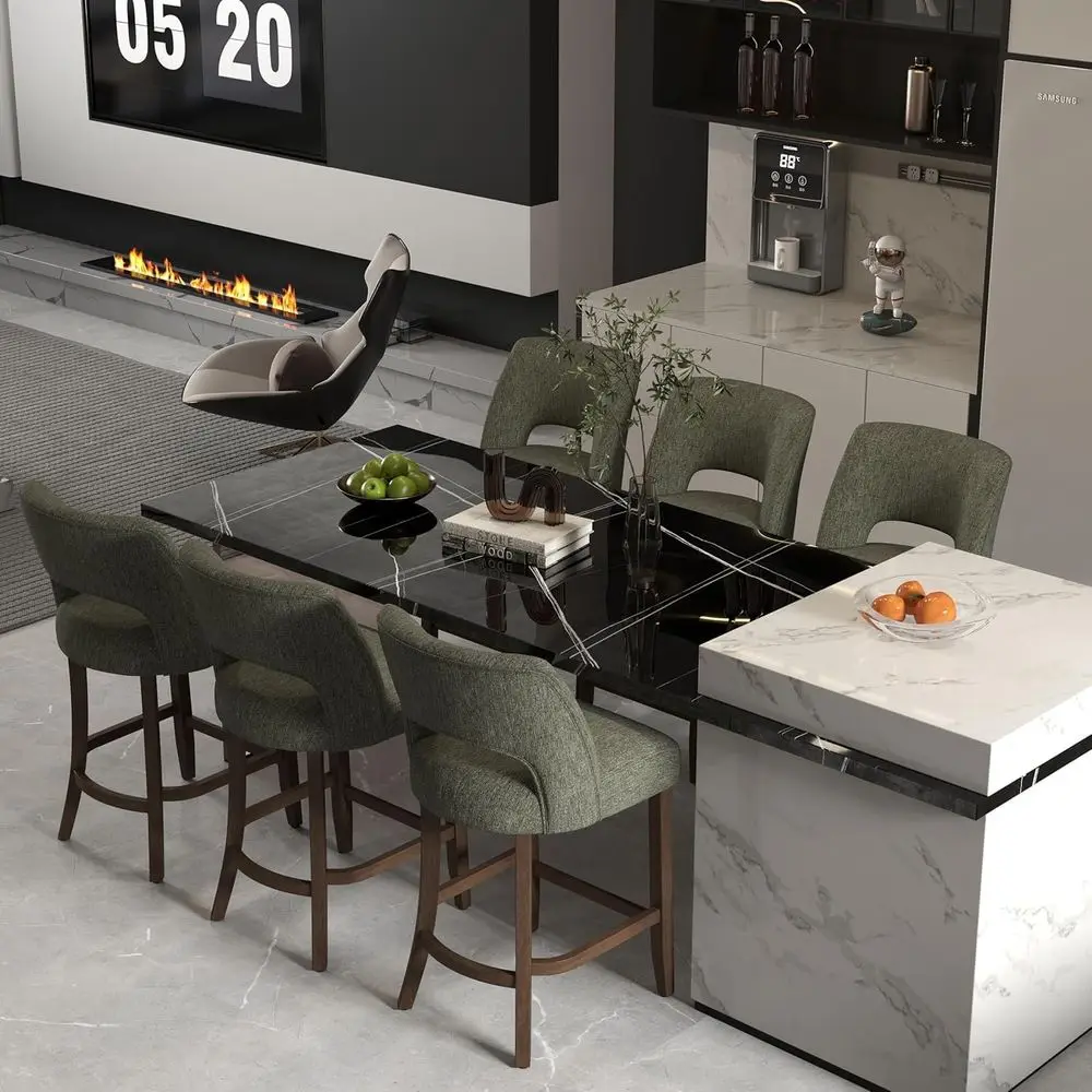 Bar Stools Set o 2, 26" Upholstered Counter Height Bar Stools, ern Counter Stools with Wood Legs or Kitchen Island Dining Room B view 5