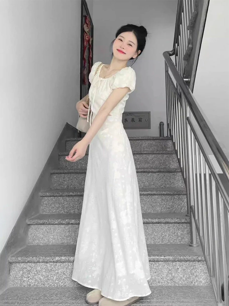 Vestidos de manga curta feminino de festa primavera boêmio crochê bloqueio vestido fofo em camadas mori menina férias cottagecore concurso