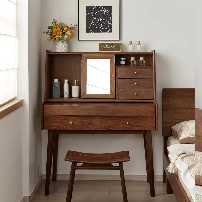 

Wood Shelf Vanity Table Mirror Desk Chair Makeup Dressing Table Bedroom Cabinet Large Cosmetics Comoda Pra Quarto Home Furniture