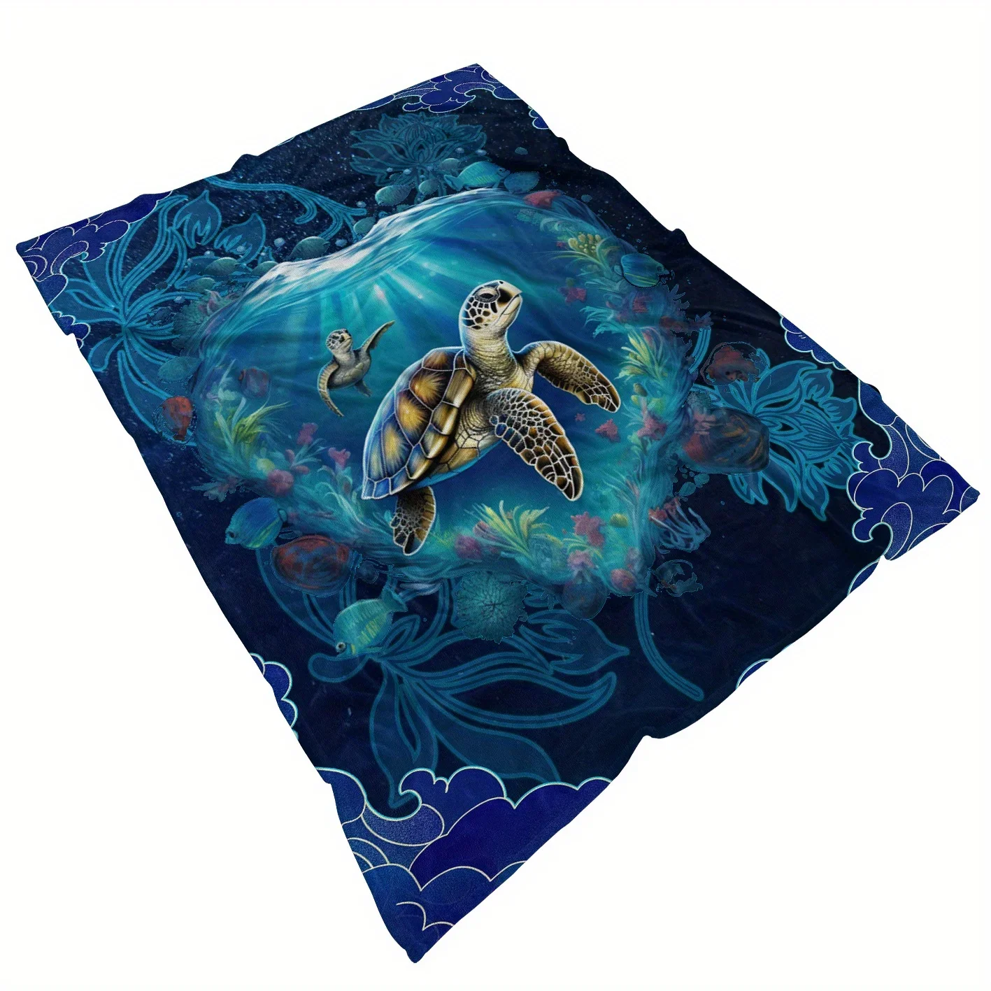 1pc Ultra-Soft Sea Turtle Flannel Blanket - Lightweight & Warm, Perfect for Sofa, Travel, & More - Vivid Digital Print