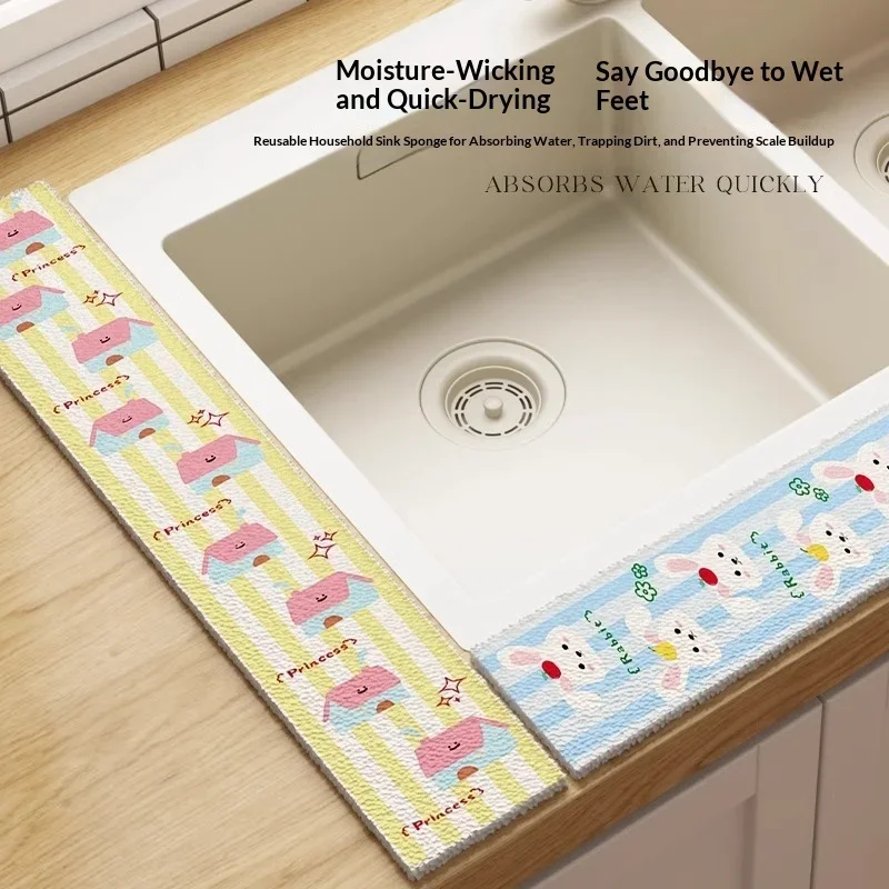 Cute Wood Pulp Cotton Sink Absorbent Pad Cartoon Quick Dry Splash Proof Dish Drying Mat for Kitchen Countertop Supplies