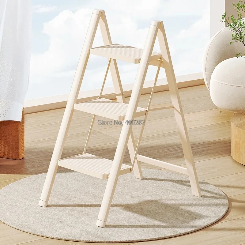 Stool Ladder Foldable Aluminum 3 Step Ladder Stool Heavy Duty Thickened Non Slip Compact Portable Home Kitchen Indoor Step