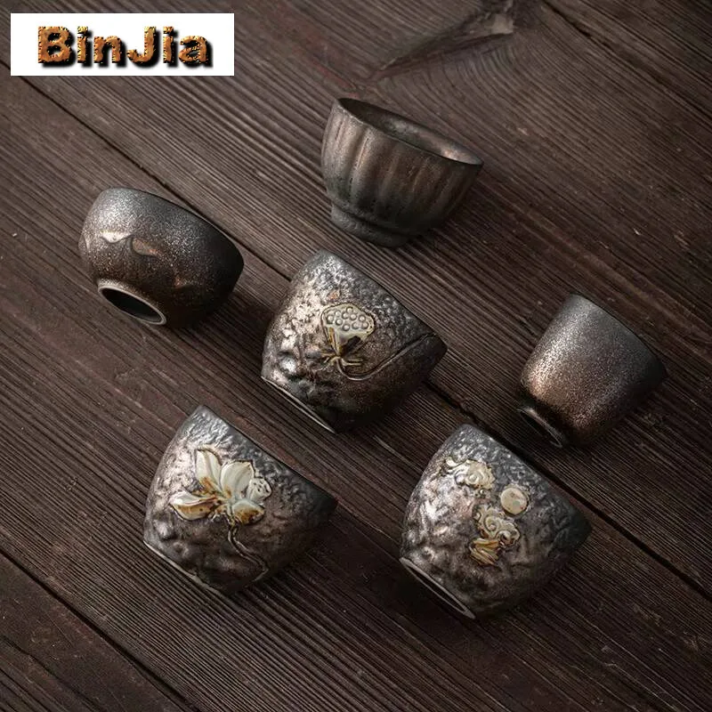 

Позолоченные железные глазурованные чайные чашки в японском стиле, керамическая дегустационная ароматная чашка, маленькая керамическая посуда, кофейная кружка, кунг-фу, чайная посуда, ремесло