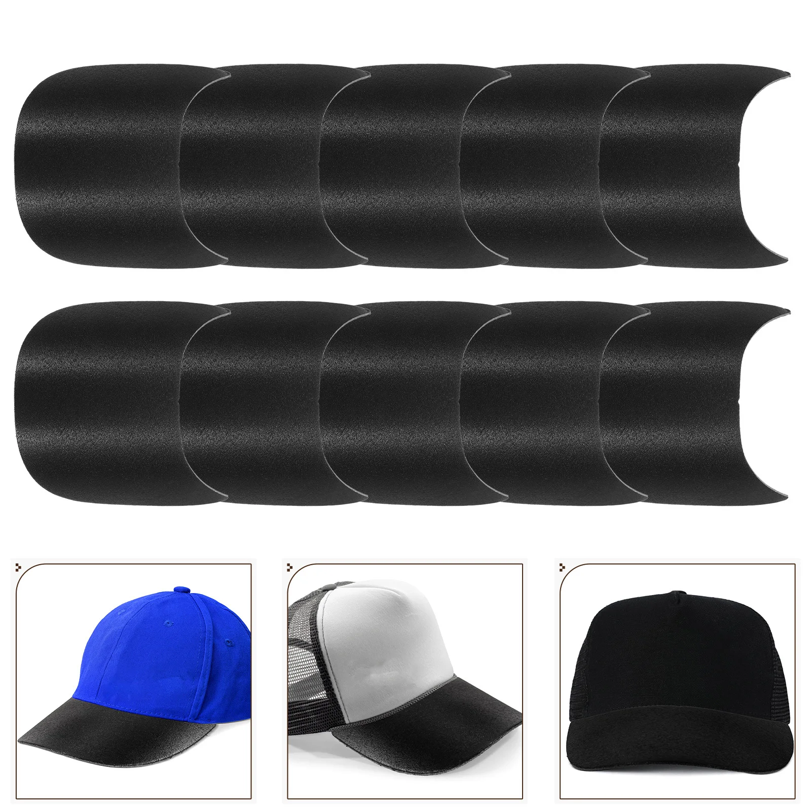 

10 Pcs Baseball Cap Visor for Hat Brim Inserts Plastic Inner Support Shaper Black
