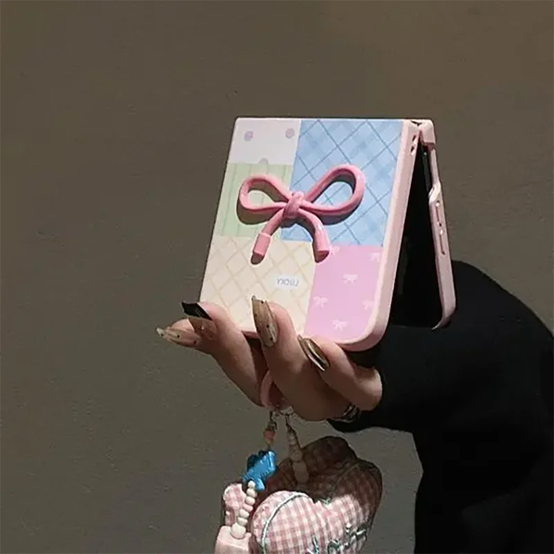 

for Samsung z flip 6 zflip5 Case Cute Candy Style 3d bowknot case for OPPO find n3 n2flip/ Xiaomi Mix Flip case Pink Colorful