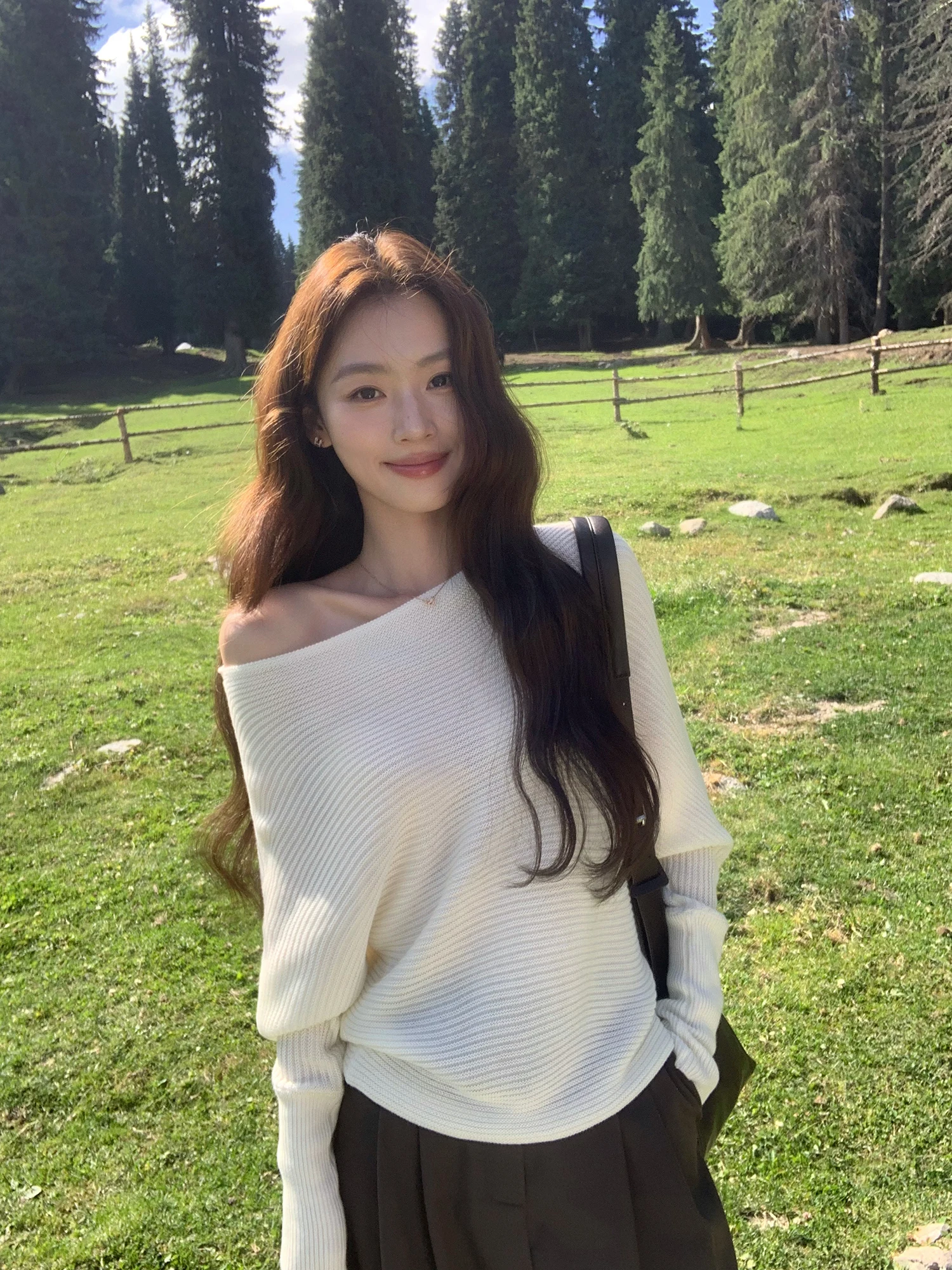 Pusumede Knitted Batwing Sleeve Long Sleeve Shoulder Bared Women's Shirt Casual Lazy Style One Shoulder Top Premium Quality
