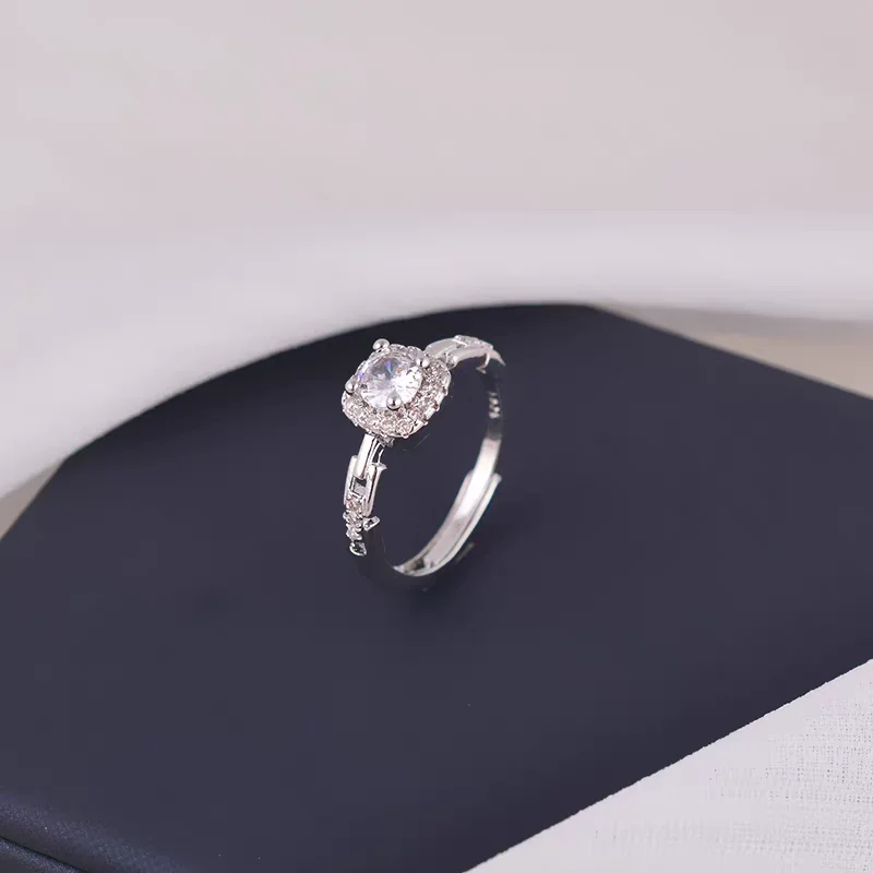 Korean Style Exquisite Square Shaped Zircon High End Design Ring Luxury Jewelry Gift 925 Sterling Silver Ring for Women
