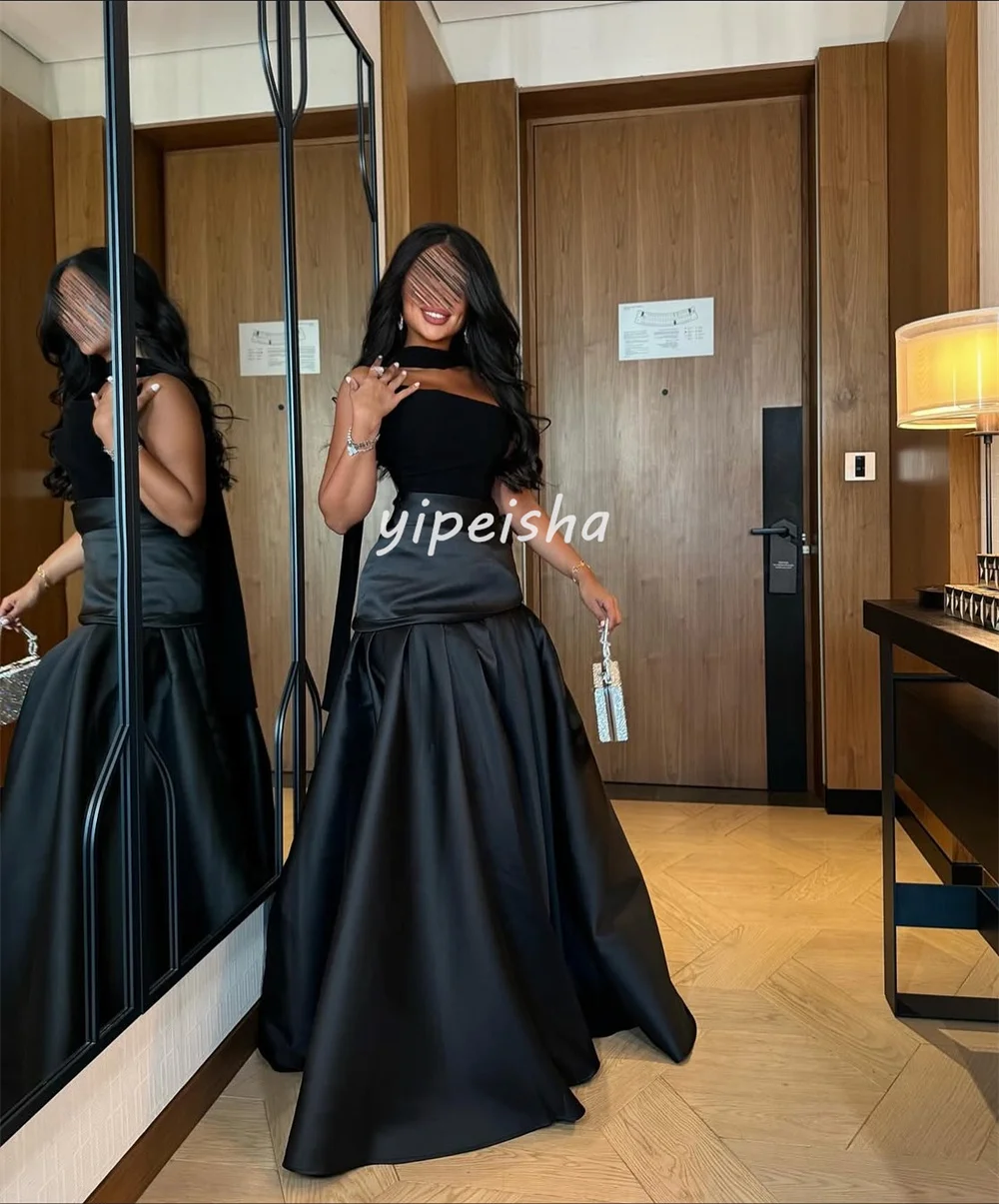 カスタマイズされたクラシックなマッチングジャージープリーツティアードAラインストラップレスロングドレスオーダーメイドの特別な機会のドレス中国風の絶妙な