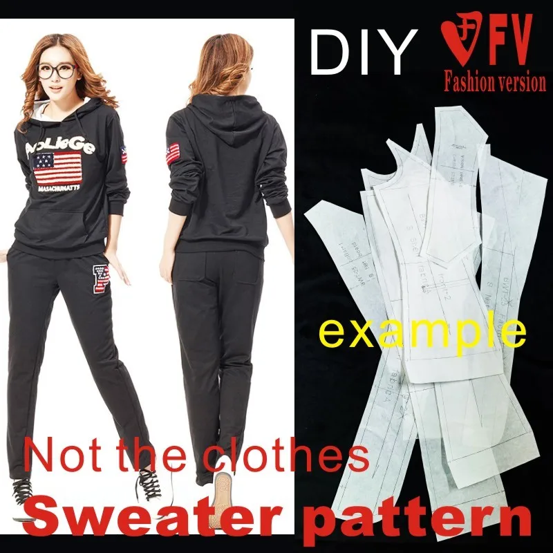 Pattern making women's hooded sports suit tops and pants sewing drawings 1:1 garment pattern BWY-5