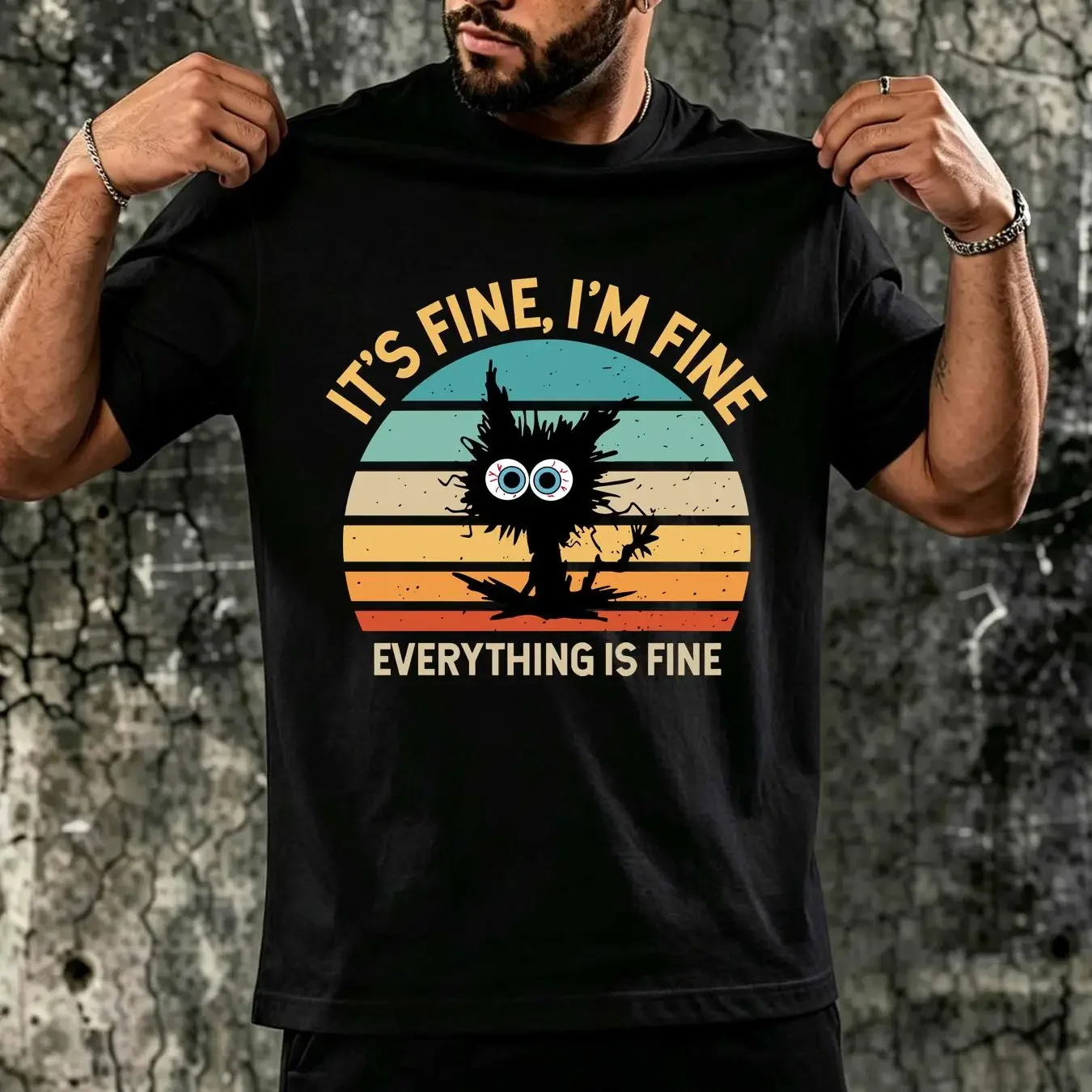 washed T Shirt Everything Is Fine It s I m CaT Funny Sarcasm Mental Sarcastic long or short sleeves vintage Washed Stretched